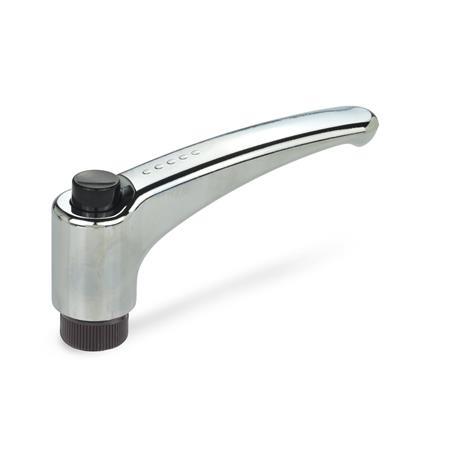 Manettes indexables GN 603.4: Plastique chromé, douille en laiton, avec bouton de déverrouillage