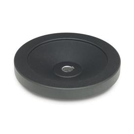GN 323 Volantini a disco, colore nero, rivestimento con polveri Codice foro alesato: K - Con sede per chiavetta<br />Tipo: A - Senza impugnatura