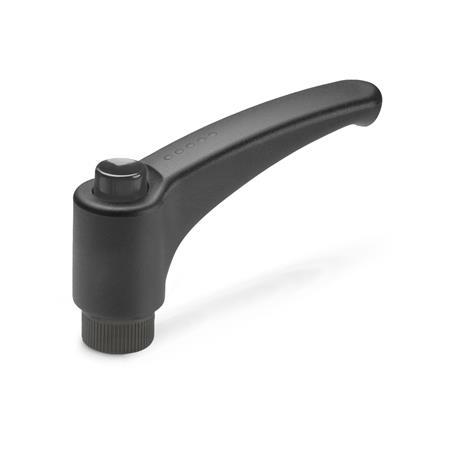 Manettes indexables GN 603: plastique, douille en laiton, avec bouton de déverrouillage