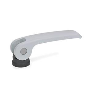 GN 927 Leviers à excentrique, levier en zinc moulé sous pression, plaque de contact en plastique, avec filetage interne Type: B - Plaque de contact en plastique sans écrou de réglage<br />Couleur: S - argenté, RAL 9006