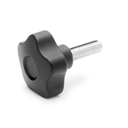 Boutons étoile avec goujon fileté GN 5337.2: Plastique, goujon fileté en acier