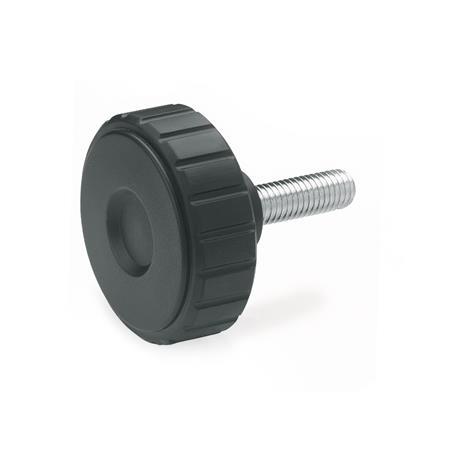 Manopole zigrinate con perno filettato GN 4534: Plastica, perno filettato acciaio, Softline
