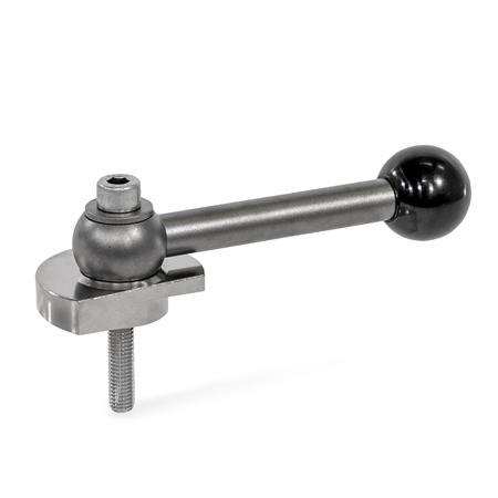 Boulons de serrage GN 918.7: Inox, serrage vers le bas, vis du côté opérateur