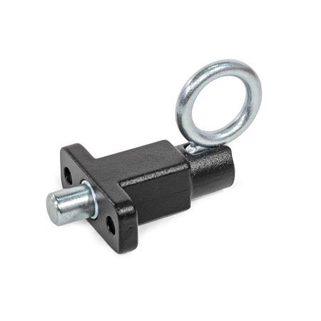 Rastbolzen GN 722.5: Stahl, mit Anschraubflansch, mit Rastsperre, mit Zugring