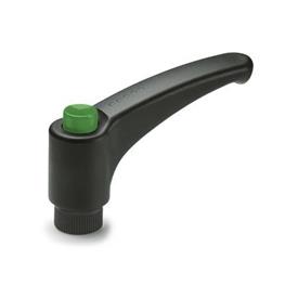 GN 603.1 Maniglie a ripresa, plastica, boccola in acciaio INOX Colore (pulsante di sblocco): DGN - verde, RAL 6017, finitura lucida