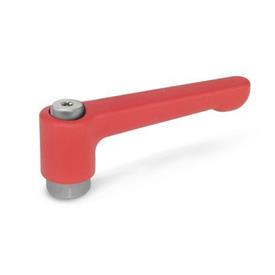 GN 302.1 Manettes indexables plates, zinc moulé sous pression, insert en inox, avec filetage interne Couleur: RS - rouge, RAL 3000, finition texturée