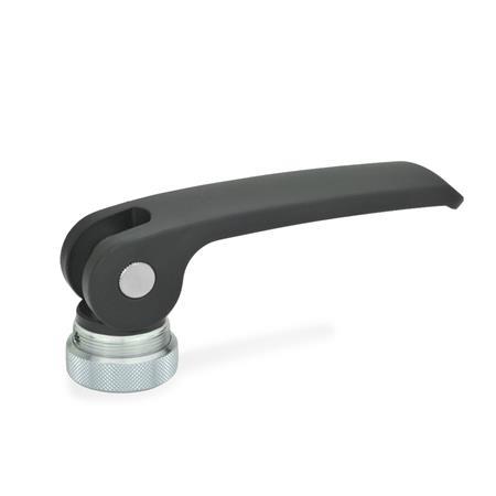 GN 927 Exzenterspanner mit Innengewinde, Hebel Zink-Druckguss Form: A - Kunststoff-Auflagescheibe mit Stellmutter
Farbe: B - schwarz, RAL 9005