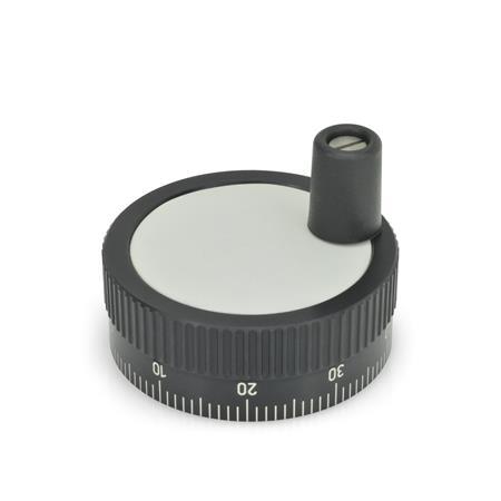 Volantini di regolazione con scala graduata standard GN 736.1: Alluminio