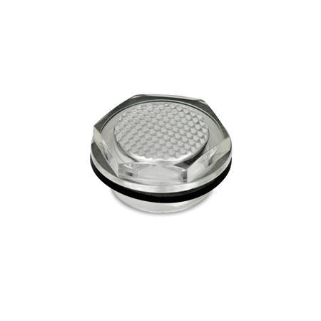 Indicateurs de niveau d'huile GN 541.2: Plastique transparent, étanchéité par chevauchement, avec effet prismatique