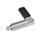GN 721.6 Pistoncini di posizionamento a molla con leva, acciaio INOX, con funzione di bloccaggio, con arresto di fine corsa a 180° Tipo: RB - Blocco a destra, con protezione in plastica
