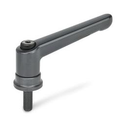 GN 300.4 Manettes indexables, zinc moulé sous pression, insert acier, avec filetage mâle, à force de serrage accrue Couleur: SZ - noir, RAL 9005, finition brillante