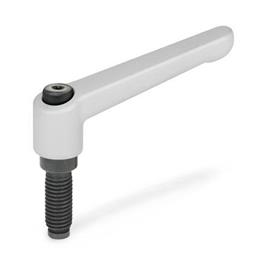 GN 306 Manettes indexables, zinc moulé sous pression, insert acier, avec goujons filetés, avec pointes spéciales Couleur: SR - argenté, RAL 9006, finition texturée<br />Type: DZ - Pointe ovale durcie