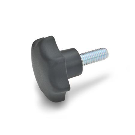 Boutons étoile GN 6336.4: Plastique, goujon fileté en acier