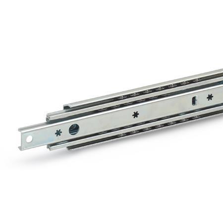 Guide telescopiche GN 1422: Acciaio, a estrazione totale con meccanismo di rientro automatico, capacità di carico fino a 1290 N