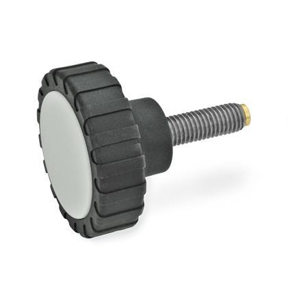 Vis moletées  GN 7336.5: Plastique, goujon fileté inox, pivot sphérique en laiton/plastique