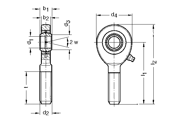 DIN 648-E Teste a snodo strette con filettatura esterna, rilubrificabili ed esenti da manutenzione disegno