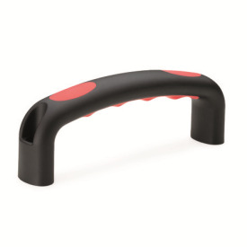 GN 725.3 Maniglie a ponte, plastica, inserto con incavi per le dita, Softline Tipo: B - Montaggio dal lato dell'operatore<br />Colore dell'inserto: RT - rosso, RAL 3000, finitura matt