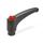 GN 603 Manettes indexables, plastique, douille en laiton, avec bouton de déverrouillage Couleur du bouton de déverrouillage: DRT - rouge, RAL 3000, brillant