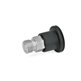 GN 822.7 Mini pistoncini di posizionamento a molla, acciaio INOX / manopola in plastica Tipo: C - con posizione di arresto, con manopola in plastica
