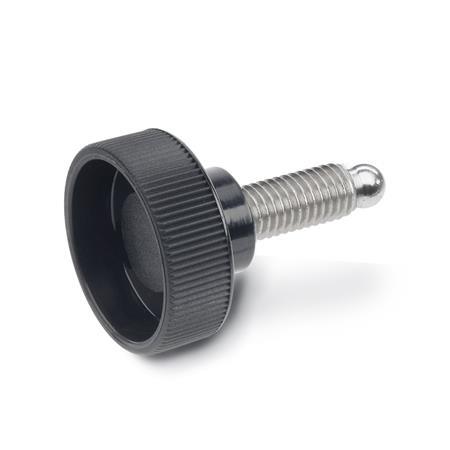Vis moletées GN 421.11: Plastique, goujon fileté inox, avec bille