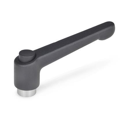 Maniglie a ripresa GN 303.1: Lega di zinco pressofusa, inserto acciaio inox, con filettatura interna, con pulsante di sblocco