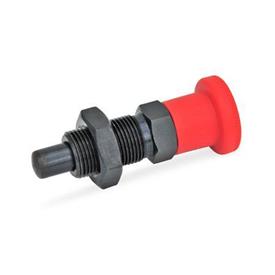 GN 817 Rastbolzen, Stahl, mit rotem Knopf Form: BK - ohne Rastsperre, mit Kontermutter<br />Farbe: RT - rot, RAL 3000, matt