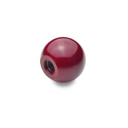 DIN 319 Kugelknöpfe, Kunststoff, rot Werkstoff: KU - Kunststoff
Form: C - mit Gewinde, ohne Buchse
Farbe: RT - rot