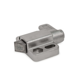 GN 724.3 Loquets à ressort, acier/inox, avec goupille chanfreinée et bride pour montage en surface Type: R - came d'indexage droite<br />Goupille chanfreinée, n° d'identification: 3 - Chanfrein, droit<br />Matériau/Finition: NI - Inox, moulage de précision<br />Cran d'arrêt, n° d'identification: 1 - Sans cran d'arrêt