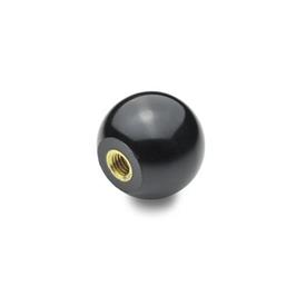 DIN 319 Impugnature fisse a sfera, plastica con inserto in ottone Materiale: KU - Plastica<br />Tipo: E - Con boccola maschiata<br />Materiale della boccola: MS - Ottone