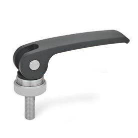 GN 927.4 Exzenterspanner mit Edelstahl-Schraube, Hebel Zink-Druckguss Form: A - Kunststoff-Auflagescheibe mit Stellmutter<br />Farbe: B - schwarz, RAL 9005