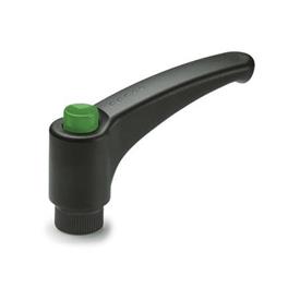 GN 603 Maniglie a ripresa, plastica, boccola in ottone Colore (pulsante di sblocco): DGN - verde, RAL 6017, finitura lucida