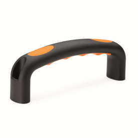 GN 725.3 Maniglie a ponte, plastica, inserto con incavi per le dita, Softline Tipo: B - Montaggio dal lato dell'operatore<br />Colore dell'inserto: OR - arancione, RAL 2004, finitura matt