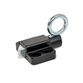 GN 724.6 Pistoncini di posizionamento a molla, acciaio/acciaio INOX, con perno smussato, con flangia per montaggio a filo Type: C4 - Smusso a sinistra<br />Materiale/Finitura: SW - nero RAL 9005, finitura testurizzata<br />Identification no.: 1 - Senza pezzo di riscontro