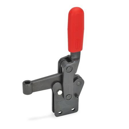 GN 810.11 Schnellspanner, Stahl, Spannhebel vertikal, mit senkrechtem Fuß, schwere Ausführung „Longlife“ Form: F - Spannarm mit Buchse
