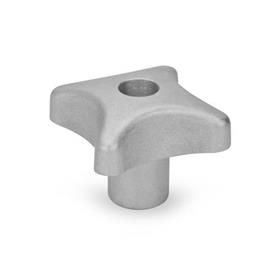 DIN 6335 Kreuzgriffe, Aluminium Form: D - mit Gewinde-Durchloch<br />Oberfläche: MT - matte Oberfläche (Gleitschliff)