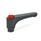GN 600 Manettes indexables plates, plastique, douille en laiton, avec bouton de déverrouillage Couleur du bouton de déverrouillage: DRT - rouge, RAL 3000, brillant
