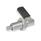 GN 721.6 Pistoncini di posizionamento a molla con leva, acciaio INOX, con funzione di bloccaggio, con arresto di fine corsa a 180° Tipo: RBK - Blocco a destra, con protezione in plastica, con controdado
