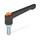 GN 303.2 Manettes indexables, zinc moulé sous pression, insert acier zinguée, goujon fileté , avec bouton de déverrouillage Couleur du bouton de déverrouillage: O - orange, RAL 2004