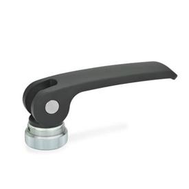 GN 927 Leviers à excentrique, levier en zinc moulé sous pression, plaque de contact en plastique, avec filetage interne Type: A - Plaque de contact en plastique avec écrou de réglage<br />Couleur: B - noir, RAL 9005