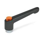 Manettes indexables, zinc moulé sous pression, insert acier zinguée, avec filetage interne , avec bouton de déverrouillage