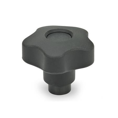 Boutons étoile débrayables GN 5337.3: Plastique, douille filetée acier/inox, engagement après poussée