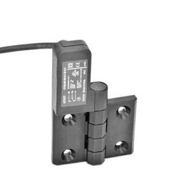 GN 239.4 Schaltscharniere mit Anschlusskabel Kennzeichen: SL - Bohrungen für Senkschraube, Schalter links<br />Form: CK - Anschlusskabel hinten