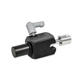 GN 487 Kugelgelenk-Klemmhalter, Aluminium Form: W - mit Welle<br />Kennzeichen: I - Kugelstück mit Innengewinde<br />Kennziffer: 1 - Klemmung mit verstellbarem Klemmhebel<br />Oberfläche: ES - eloxiert, schwarz