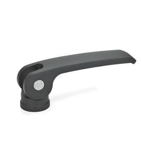 GN 927 Leviers à excentrique, levier en zinc moulé sous pression, plaque de contact en plastique, avec filetage interne Type: B - Plaque de contact en plastique sans écrou de réglage<br />Couleur: B - noir, RAL 9005