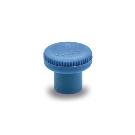 GN 676 Boutons moletés, plastique, détectables, conforme FDA, douille filetée inox Matériau/Finition: VDB - visible à l’œil nu, bleu, RAL 5005, finition mat