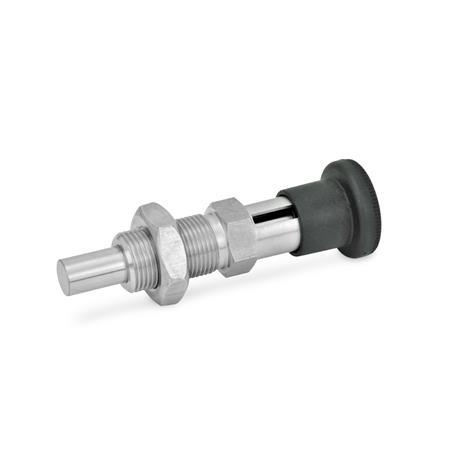 Pistoncini di posizionamento a molla GN 817.8: Acciaio INOX, rimovibili, con o senza posizione di arresto