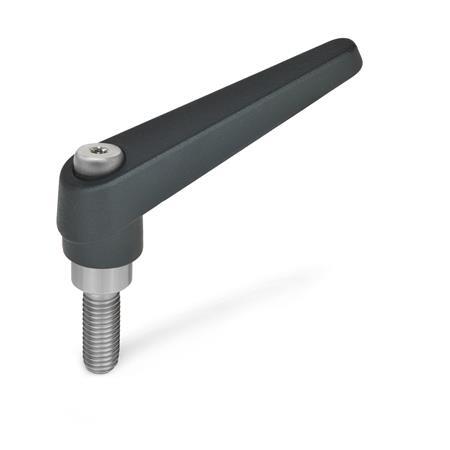 Maniglie a ripresa GN 101.1: Lega di zinco pressofusa, inserto in acciaio INOX, con perno filettato