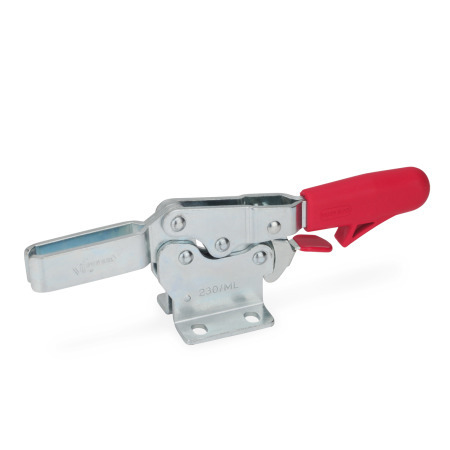 Sauterelles GN 820.3: Acier, manette d'actionnement horizontale, avec mécanisme de verrouillage + embase horizontale