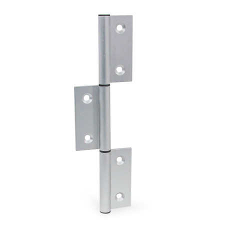 Charnières GN 2295: Aluminium, pour profilés en aluminium/éléments de panneau, ailettes extérieures en trois parties, allongées dans le sens vertical