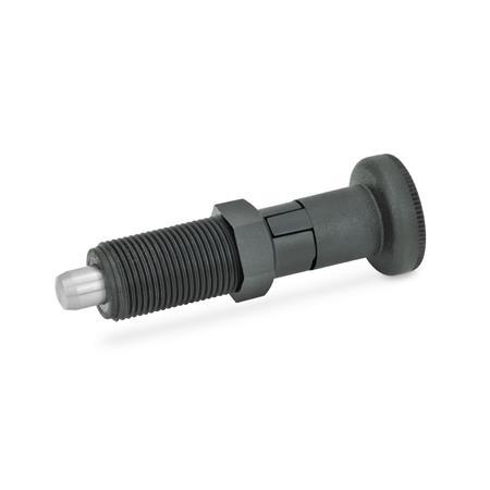 Doigts d'indexage GN 617.2: Plastique, goupille de centrage inox, avec et sans position de repos